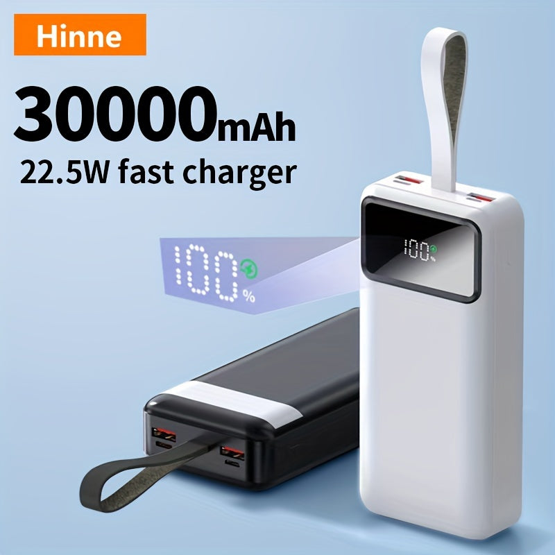 30000mAh Portable Power Bank with 22W Fast Charger LED Display Camping Light USB Type-C for Outdoor Emergencies