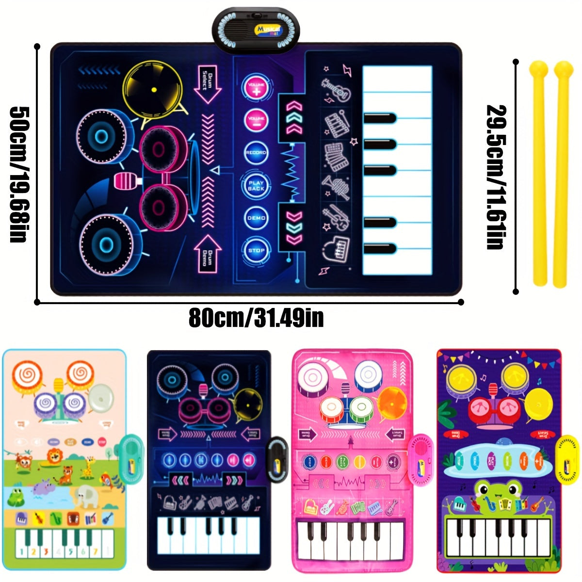 Interactive Musical Play Mat and Drum Set for Kids with Colorful Sound and Dual Instruments