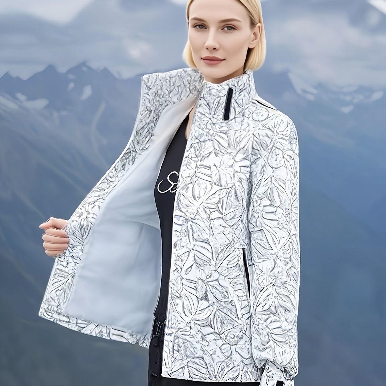 Women's Plus Size Hooded Sports Jacket Autumn Winter Printed Zipper Coat