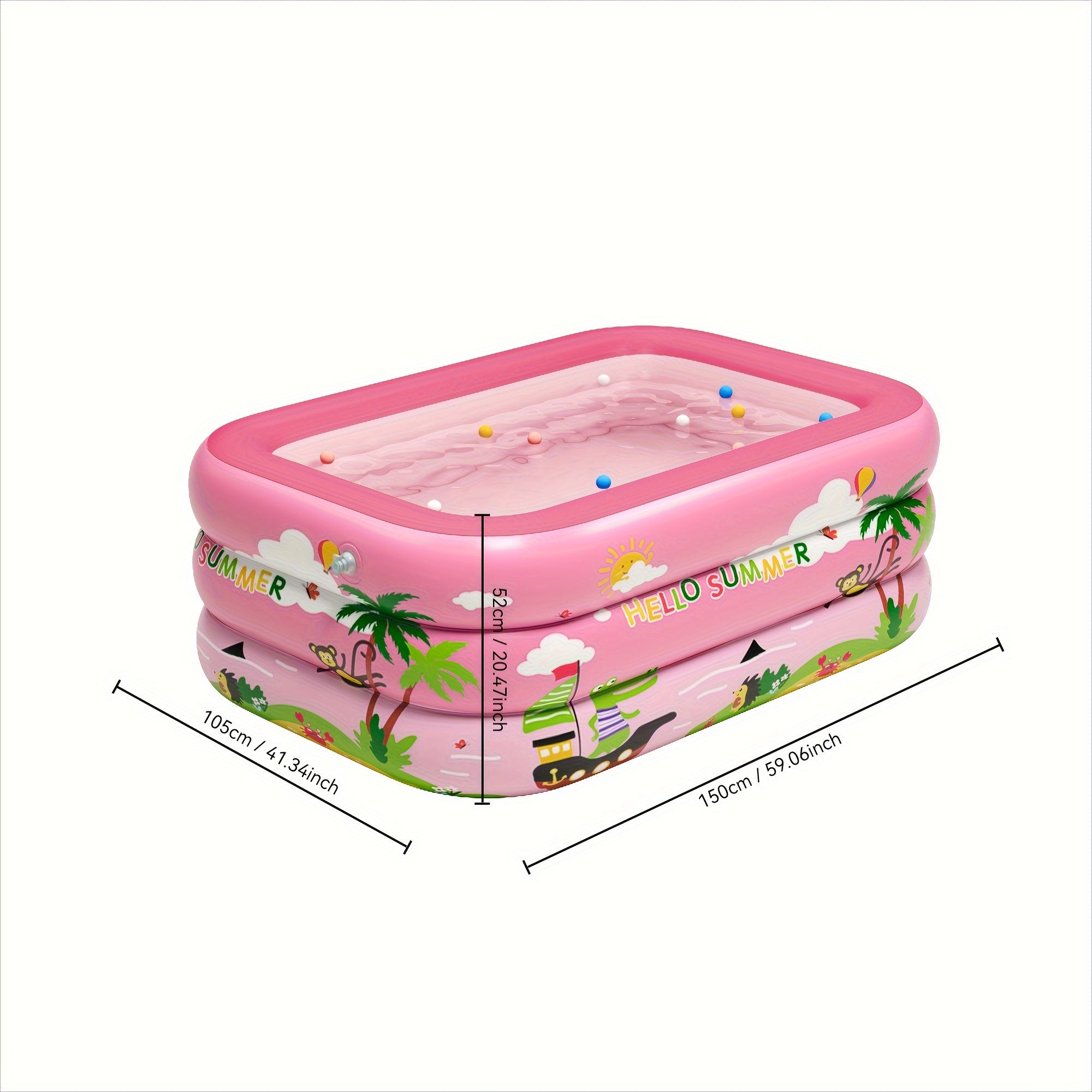 Yoshlar uchun yelkamli PVC havzasi, ichki va tashqi foydalanish uchun 150x105x52cm, bir nechta komponentlar bilan