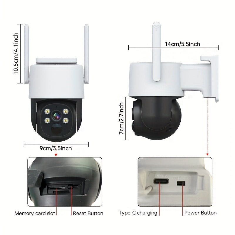 Wireless Solar-Powered Outdoor Security Camera with Pan Tilt 1440P HD Night Vision