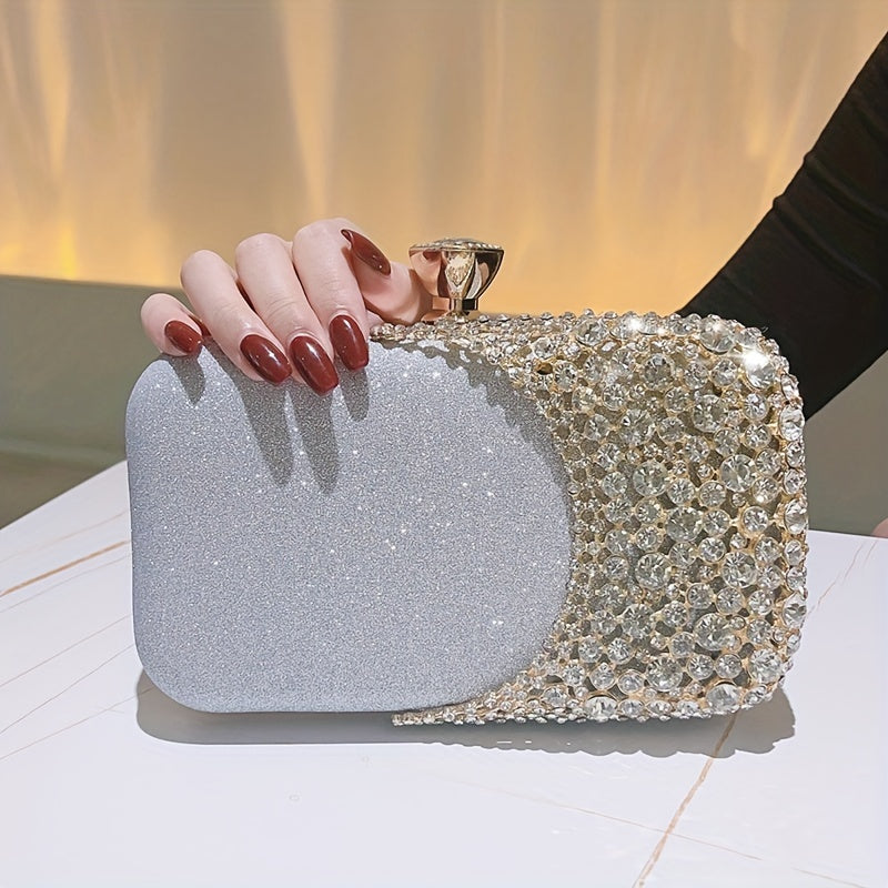 Sparkling Rhinestone Evening Clutch Bag for Weddings Parties Prom Black Pink Gold Silver Grey Blue