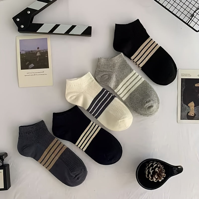 Men's Athletic Ankle Socks 5 Pairs Breathable Sweat-Absorbent Polyester Blend with Odor Control