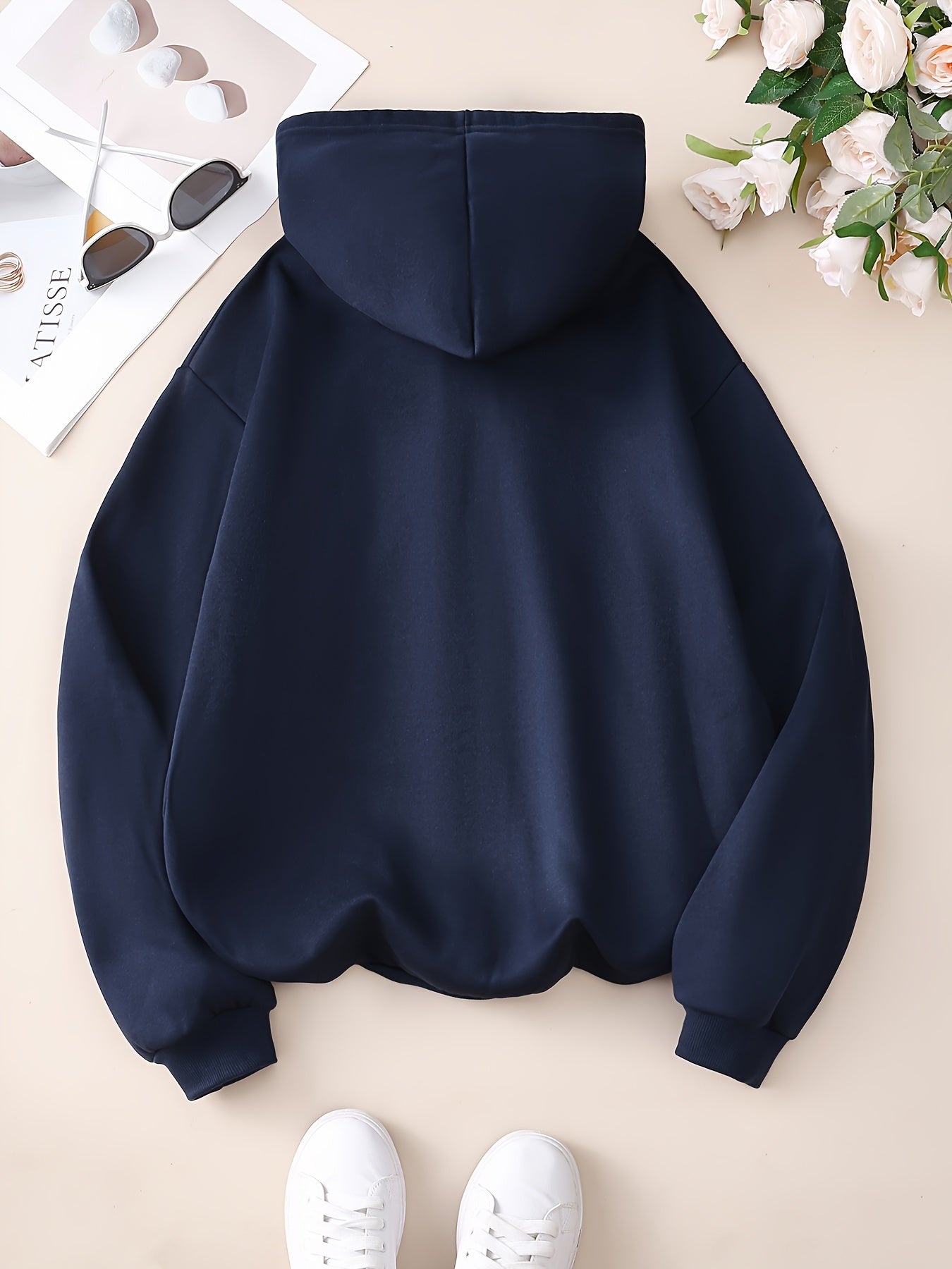 Women's Polyester Hooded Zip-up Hoodie Sweatshirt with Pockets for Fall and Winter