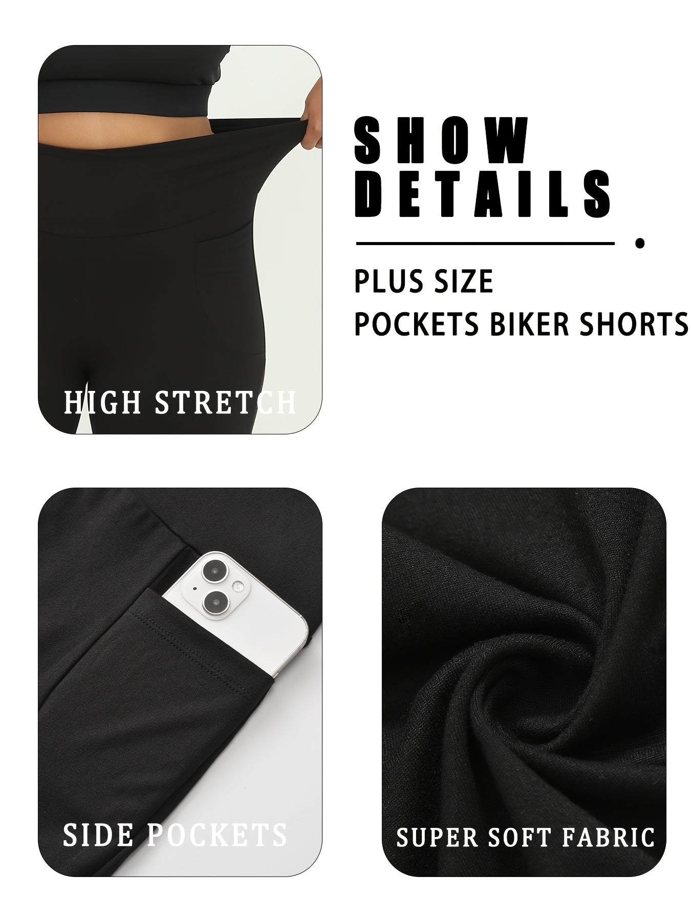 Women Plus Size High Waisted Biker Shorts With Pockets for Workout Yoga