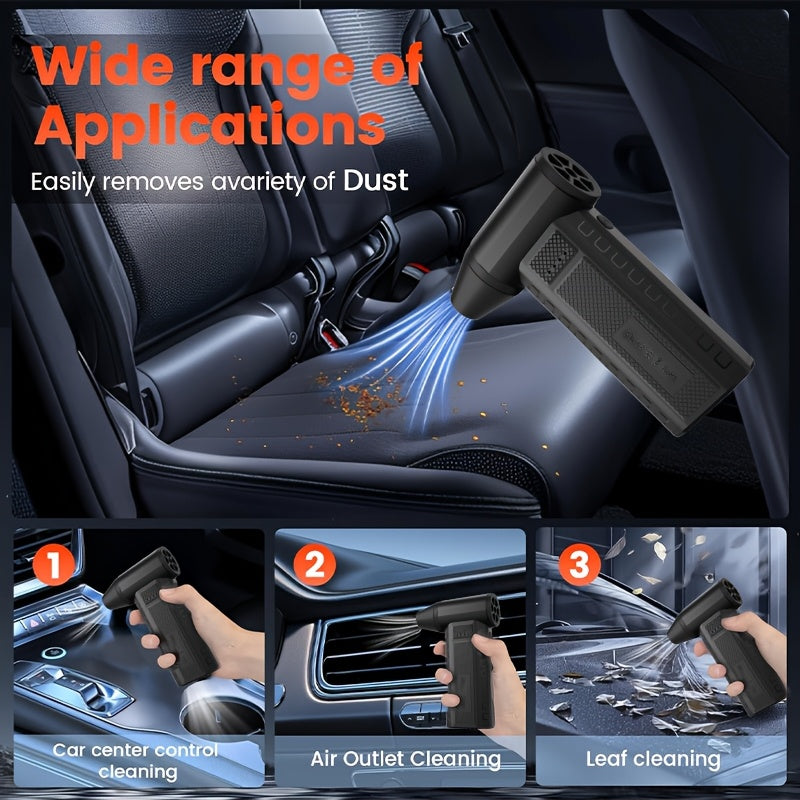 JKUOO Portativ Turbo Ventilyator 20000RPM brushless motor bilan, 4W quvvat, 8000mAh lityum batareya bilan USB orqali zaryadlanadigan, ABS materialdan tayyorlangan, tugma boshqaruvi. Ichki va tashqi foydalanish uchun mos.