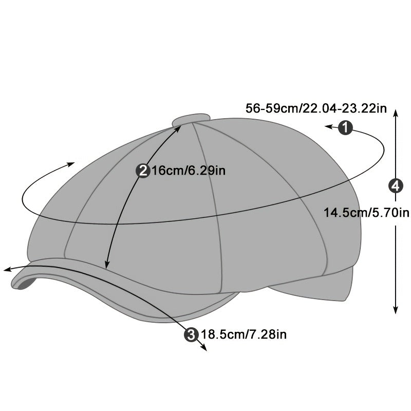 Sombrero beret negro de poliéster para hombre con correa ajustable y hebilla de metal para uso casual en otoño e invierno