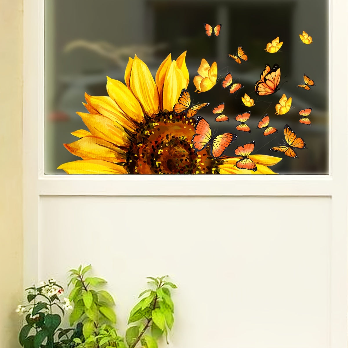 Double-Sided Sunflower Butterfly Window Decal Reusable PVC Sticker for Bedroom and Study