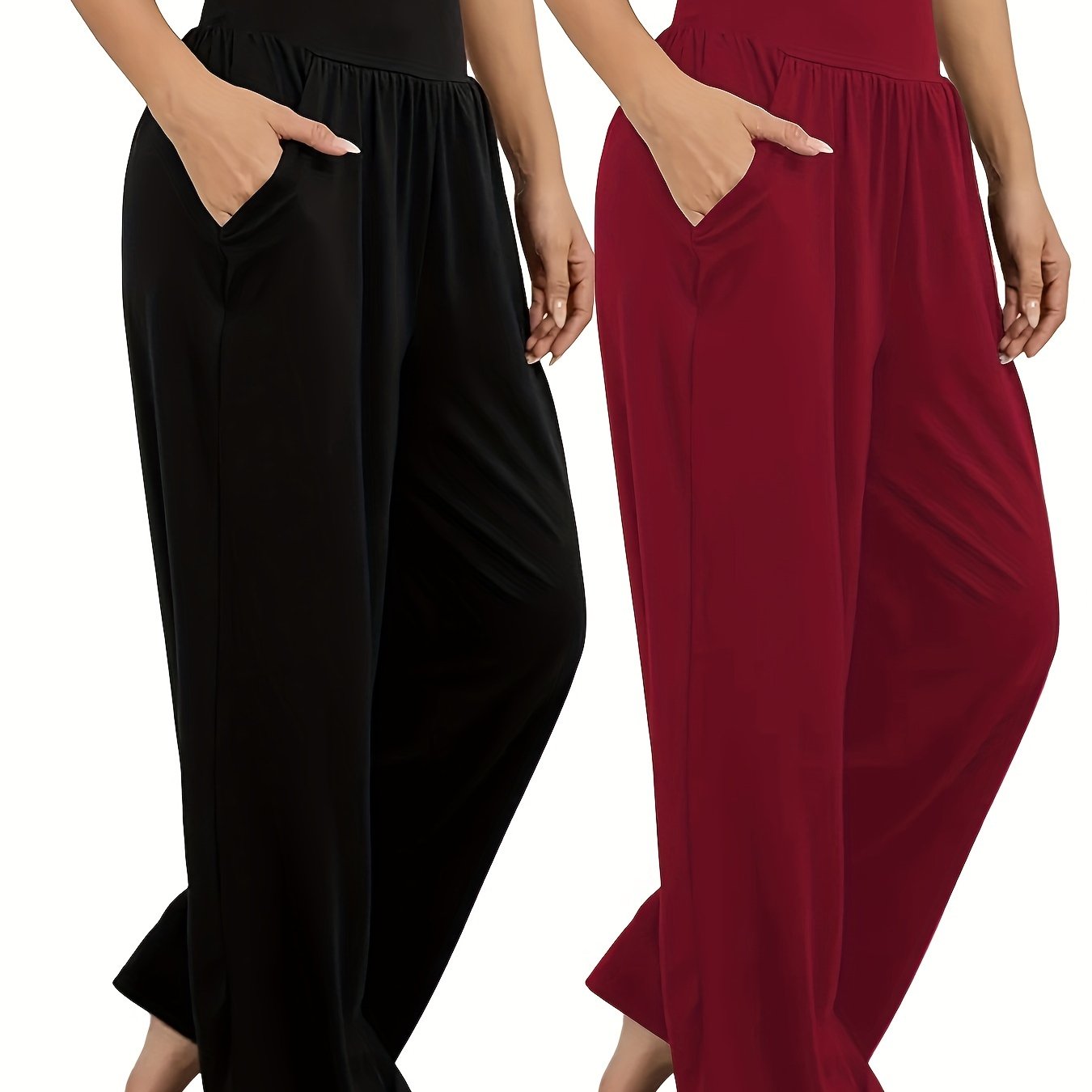 2 ayollar uchun plussiz to'g'ri oyoq shimlar, qora va kulrang rangda, elastik bel, polyester, mashinada yuvish mumkin