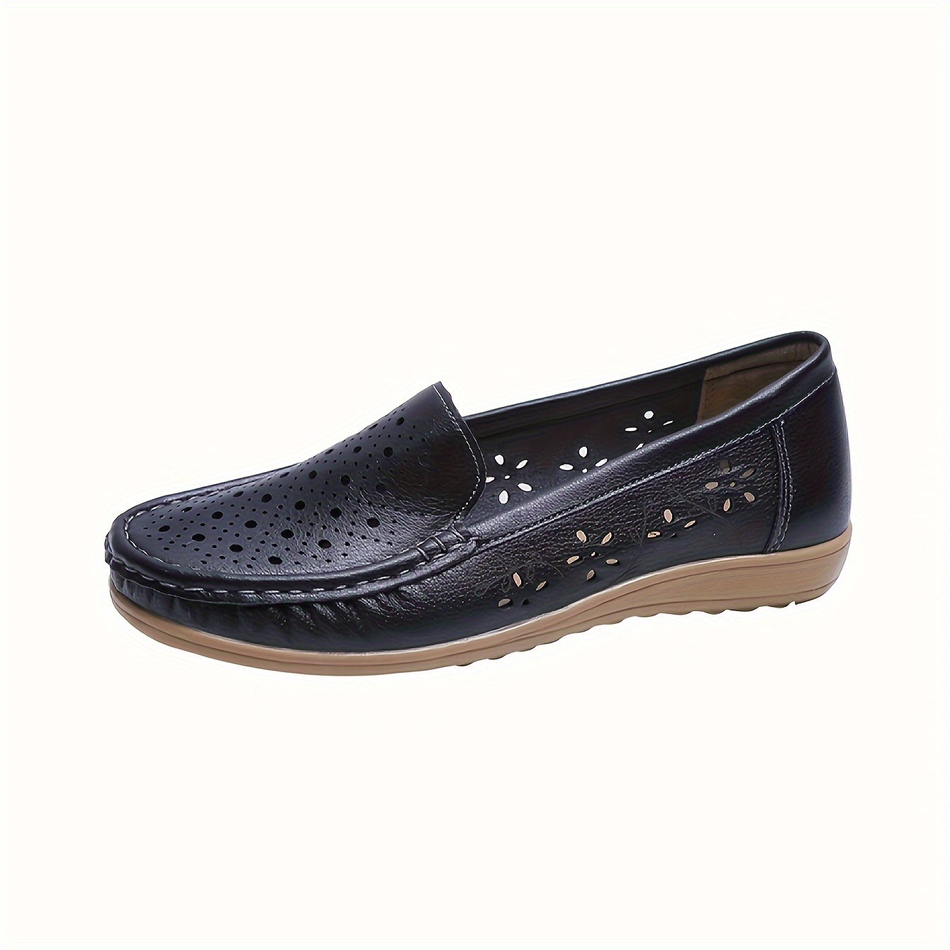 Ayollar uchun oq slip-on loafers, nafas olish uchun perforatsiyalangan dizayn, sirpanmaydigan taglik, dumaloq barmoq va har mavsumda kiyish uchun ko'p funksiyali tasodifiy uslub.