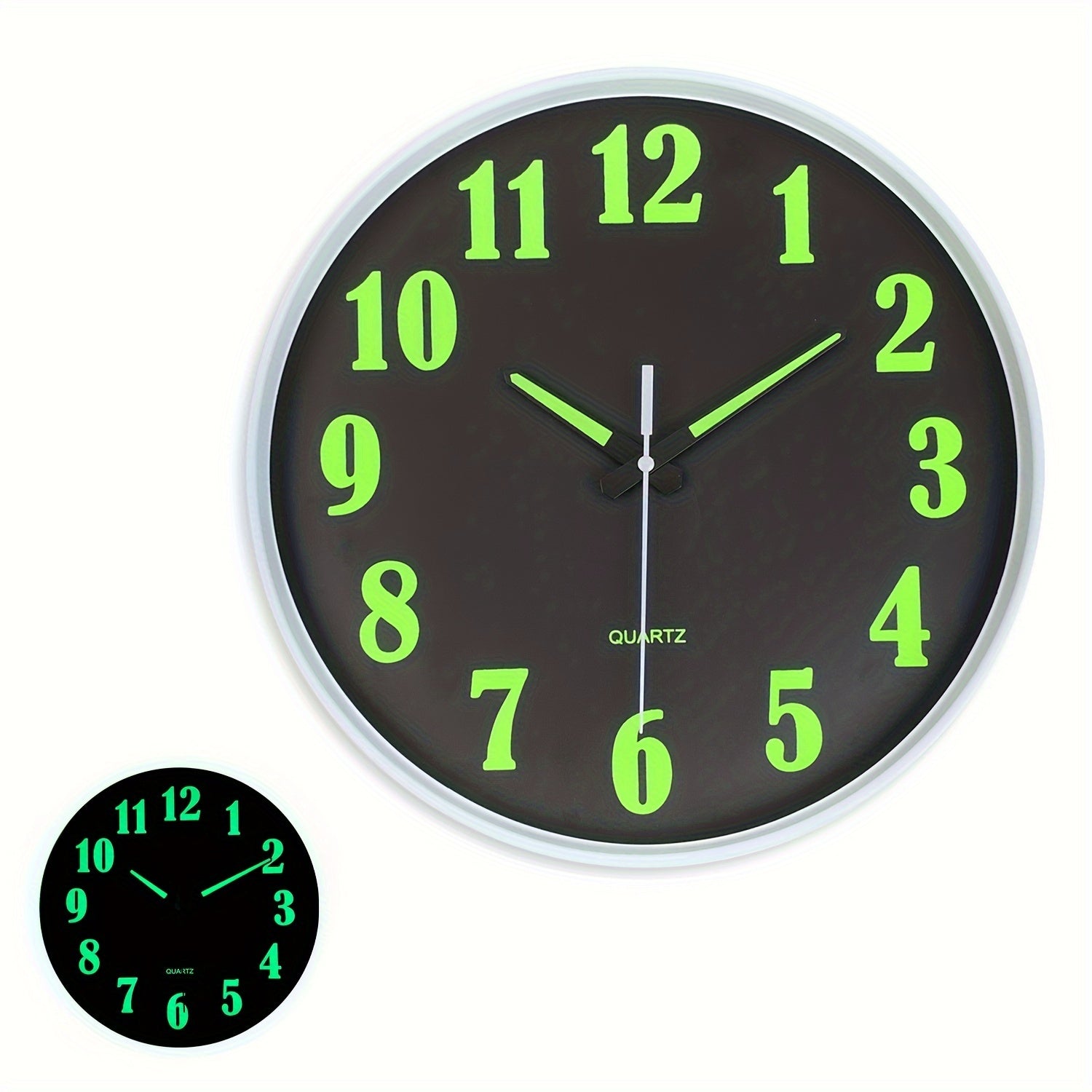8-Inch Wall Clock with Luminous Green Numerals Silent Battery-Powered for Living Room Bedroom Outdoor