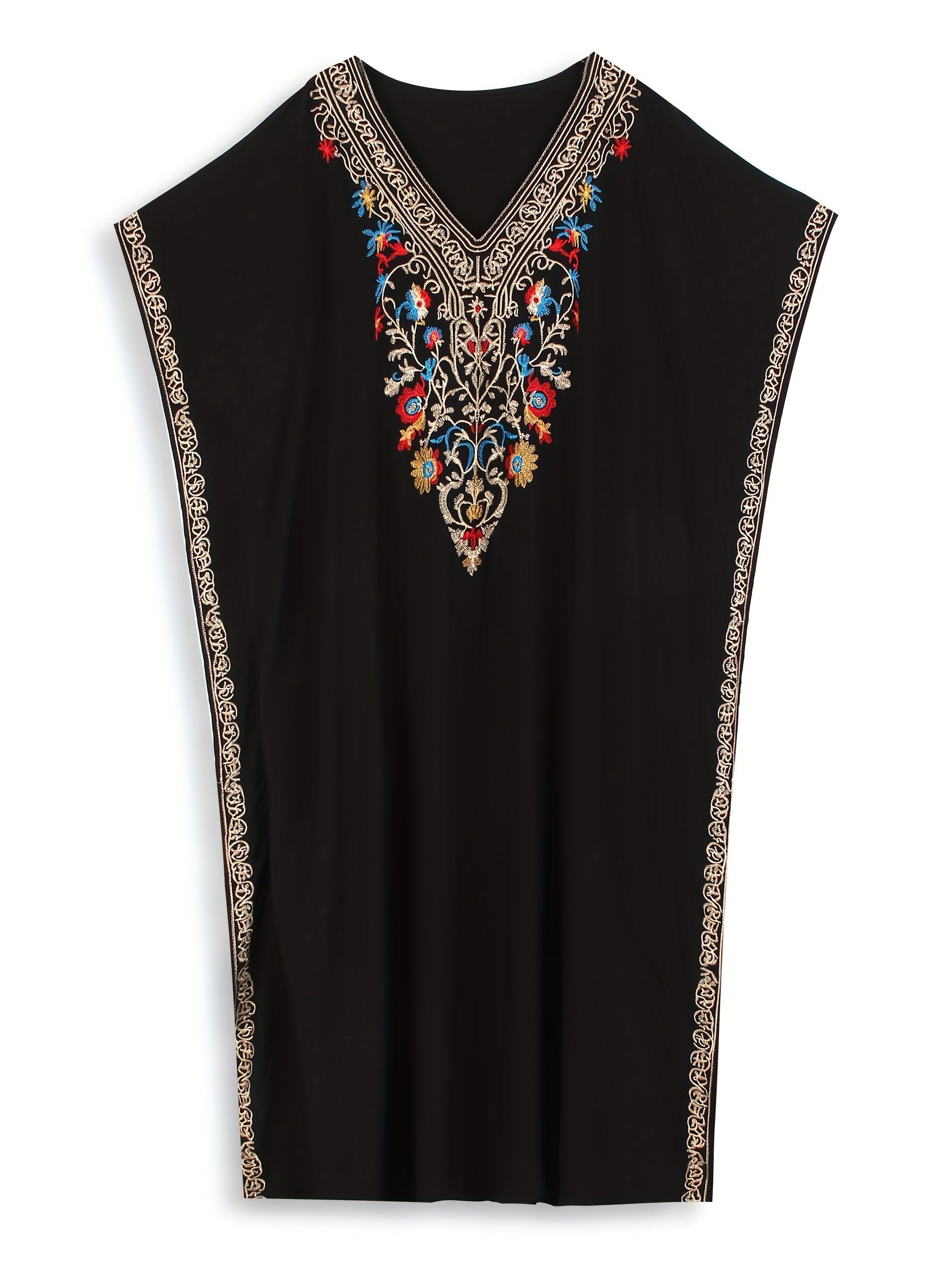 Women's Colorful Embroidered Bat-Sleeve Beach Cover-Up Dress