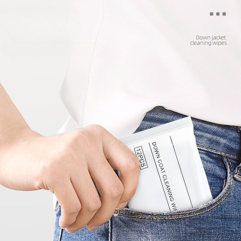 12 Portable Down Jacket Cleaning Wipes No Rinse Stain Remover for Clothes and Fabric