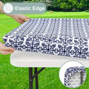 Rectangular Vinyl Table Cover for Indoor Outdoor Use Wipeable Black Baroque Pattern