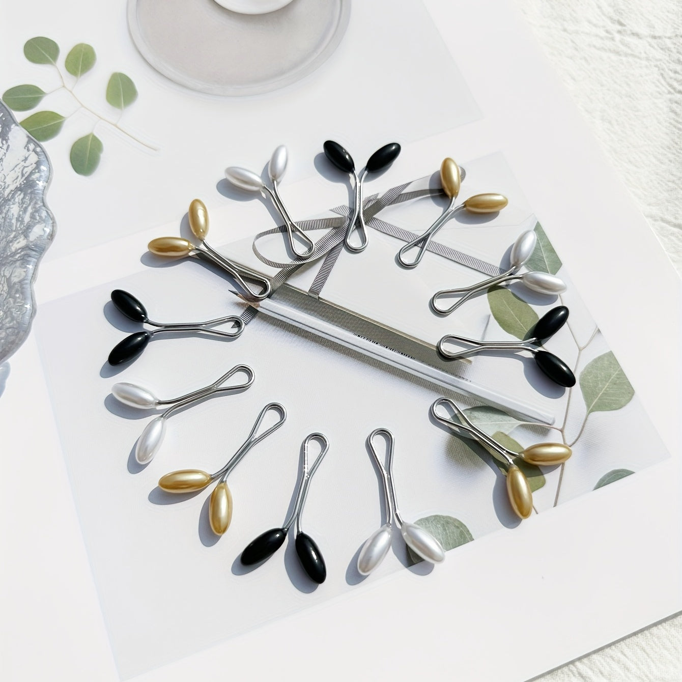 Set of 12 Faux Pearl Bead Scarf Buckles for Muslim Hijab Accessories