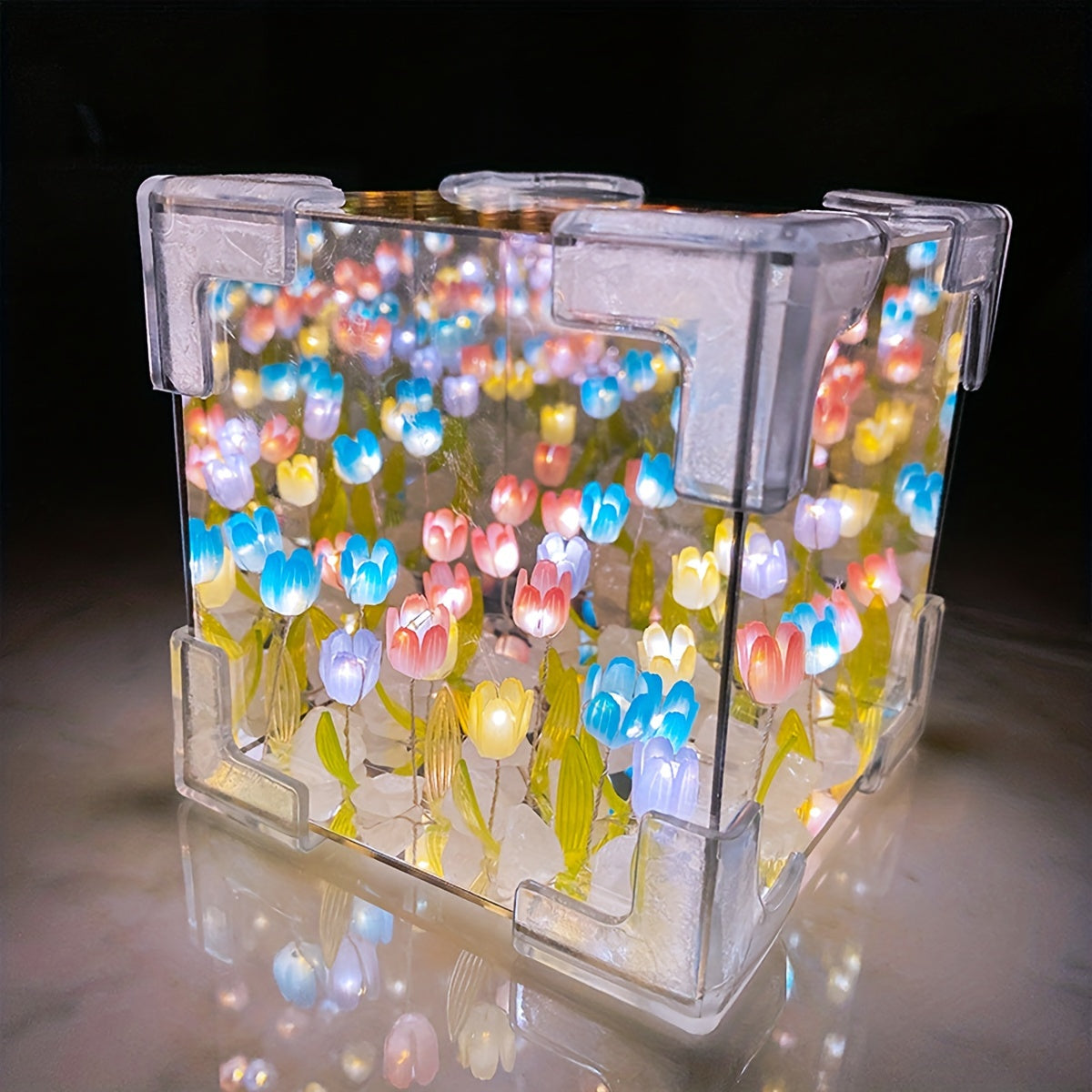 Handmade Tulip 3D Stereo Flower Sea Night Light for Home Decor Bedroom Christmas Halloween