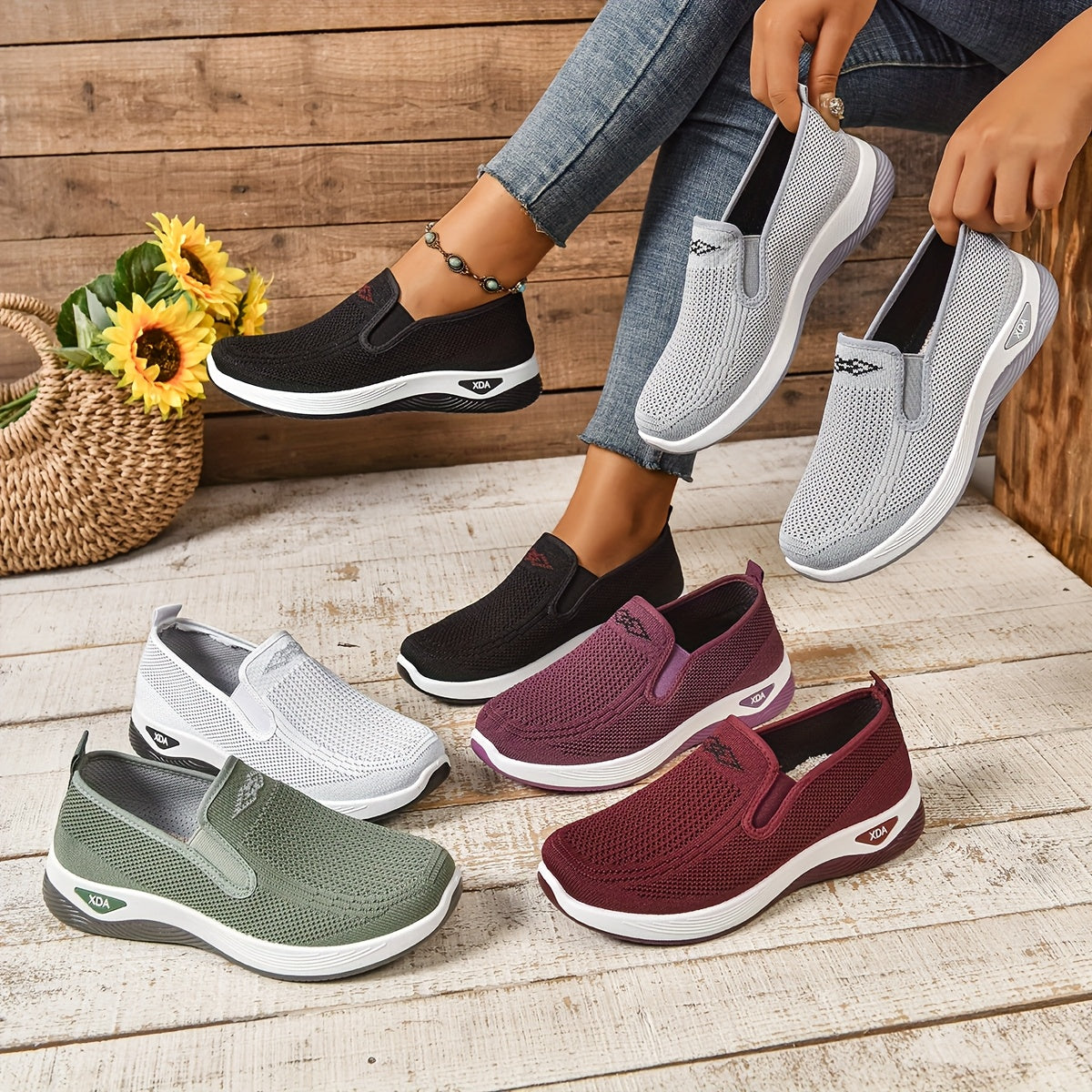 Women’s Casual Sneakers Low Top Slip-On Solid Color Fabric Rubber Sole