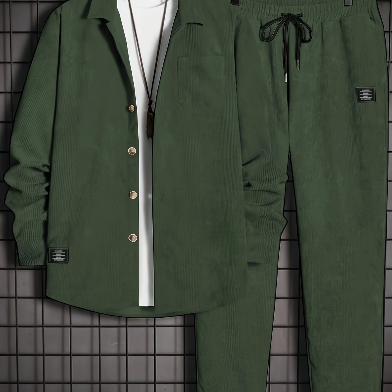 Traje de pana para hombre, otoño e invierno, casual, con solapa, botones, bolsillos, cordón, corte holgado