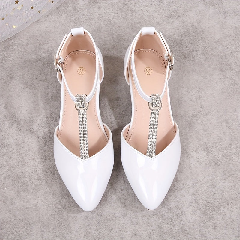 Girls Spring 2024 Princess Shoes with Rhinestones Low Top Pointed Toe High Heels