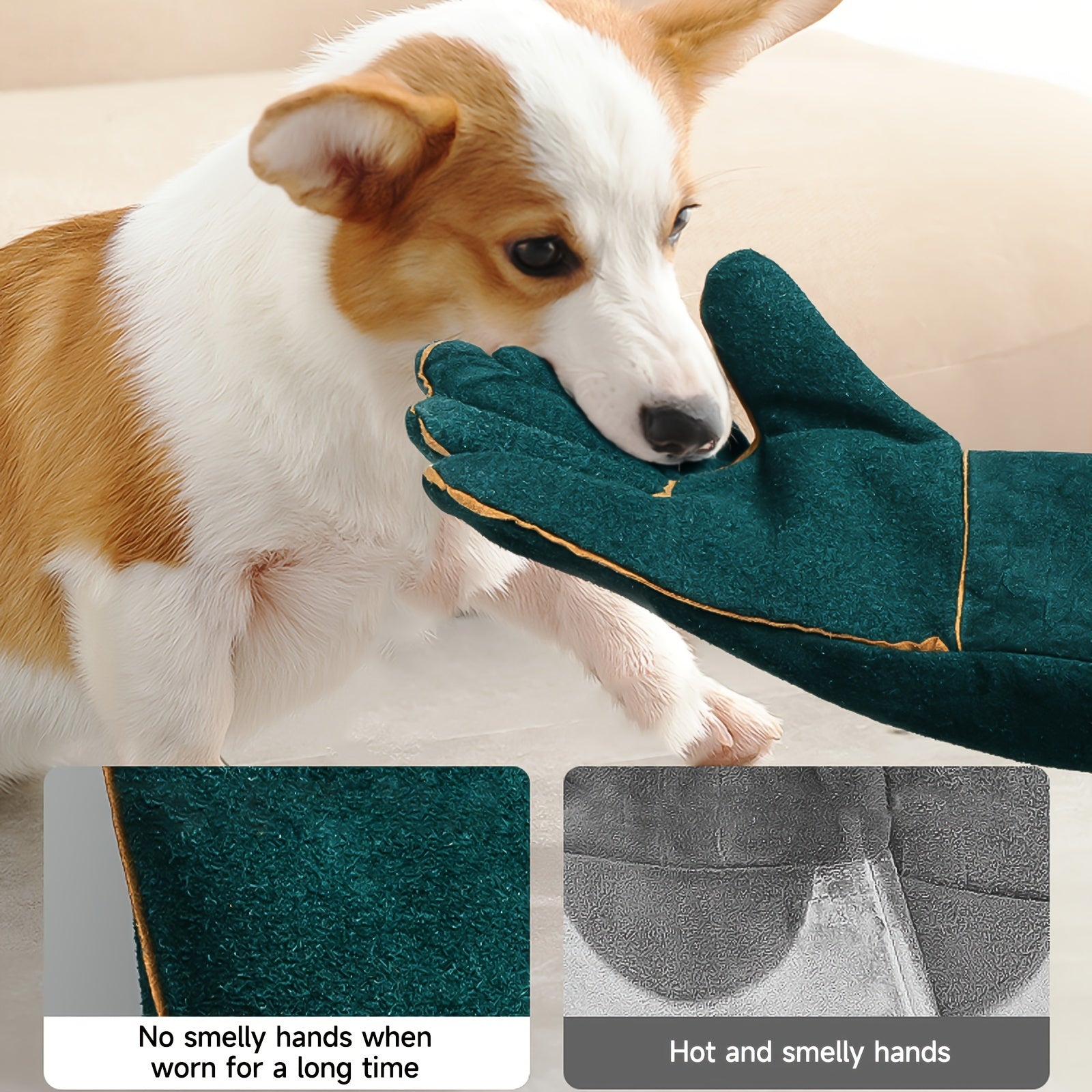Dog Grooming Gloves Synthetic Fiber Anti-Bite Protection for Bathing and Training
