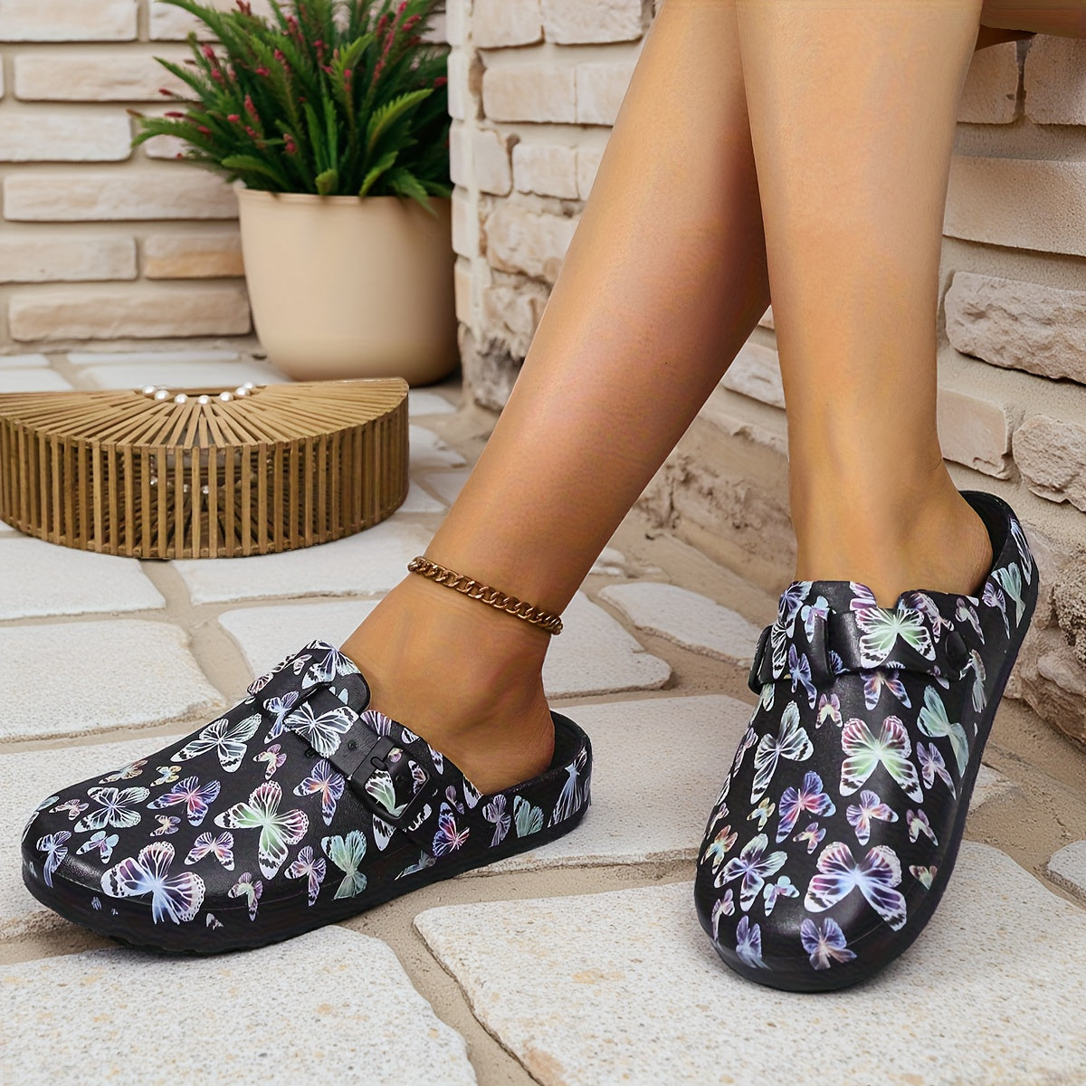 Women's EVA Slip-On Slippers with Cartoon Floral Print Indoor Outdoor Shoes