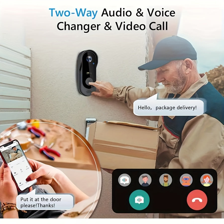 Wireless Video Doorbell with Night Vision 2-Way Audio Rechargeable Battery Indoor Outdoor