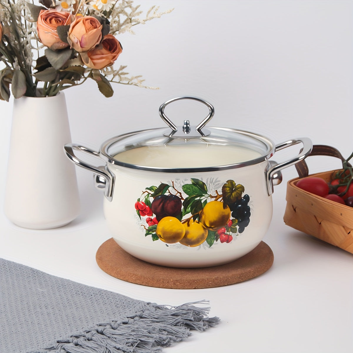 Large Capacity Enamel Stockpot Non-Stick Soup Stew Braising Pot for Home and Restaurant