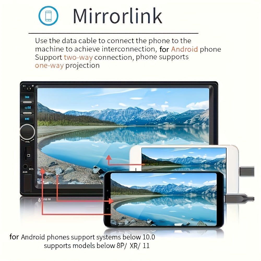 Estéreo de coche Double Din de 17.78cm con cámara de respaldo, inalámbrico, USB, AUX, TF, Mirror Link