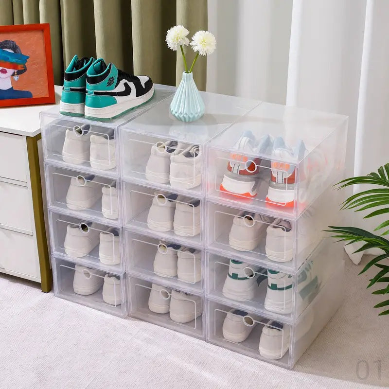 Clear Plastic Shoe Storage Boxes Foldable Dust-Free Organizer