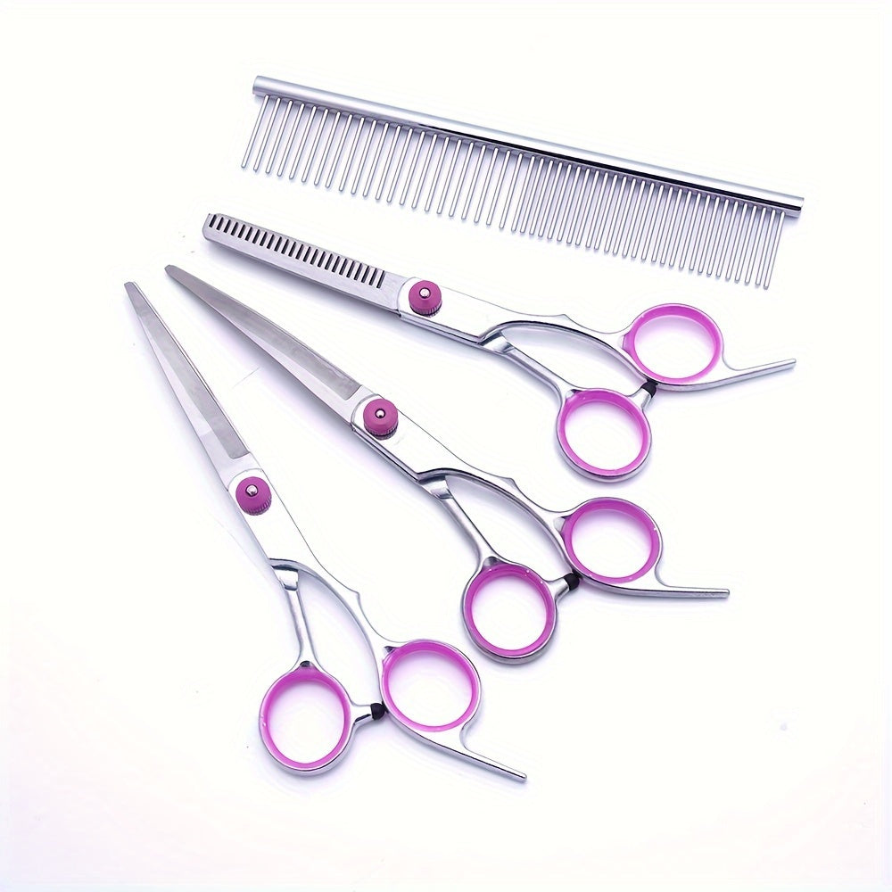 Stainless Steel Dog Grooming Kit 5-in-1 with Curved Scissors and Comb for Dogs and Cats
