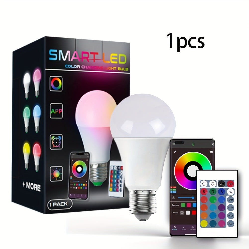 Умная RGBW LED лампочка для спальни с управлением через приложение, синхронизацией с музыкой, изменением цвета и функцией диммирования. Лампочка A19 E27, не поддерживающая Alexa/Google/WiFi.