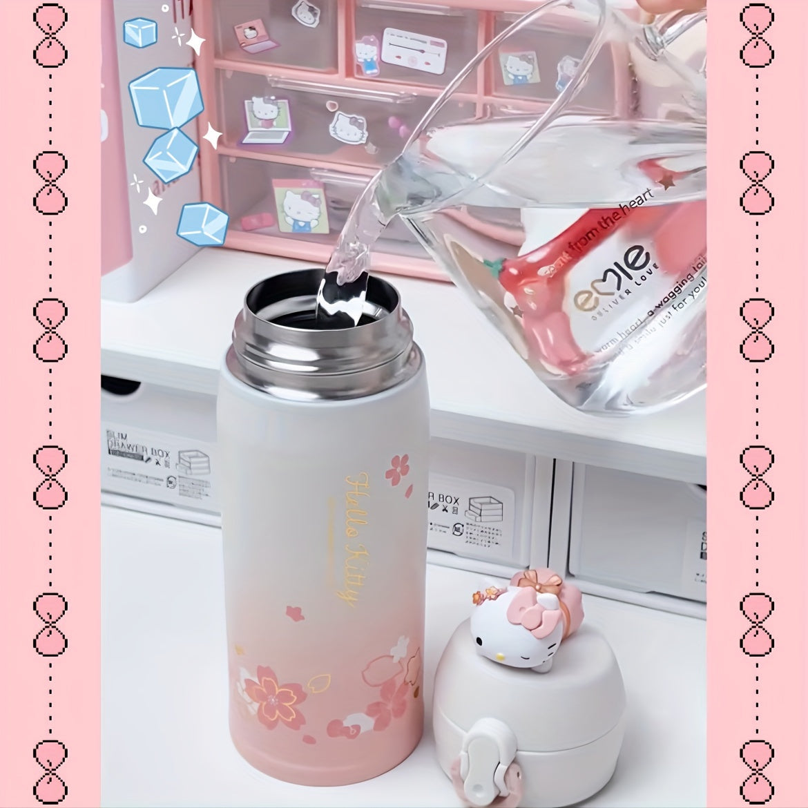 Botella de agua aislada con diseño 3D de Hello Kitty para niños y regalos