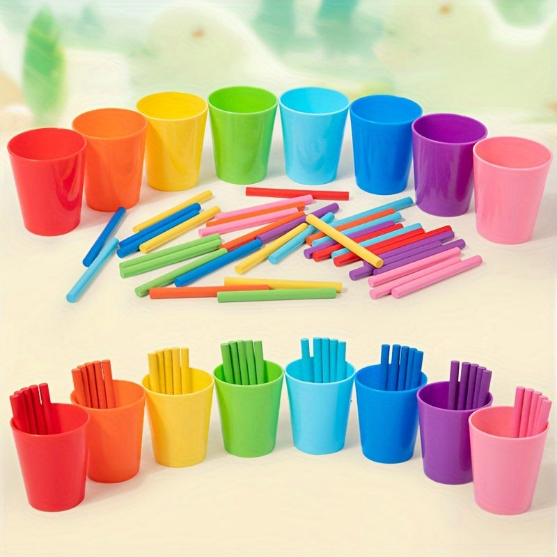 Palitos de conteo de arcoíris de madera en tazas coloridas para aprendizaje temprano juguete educativo