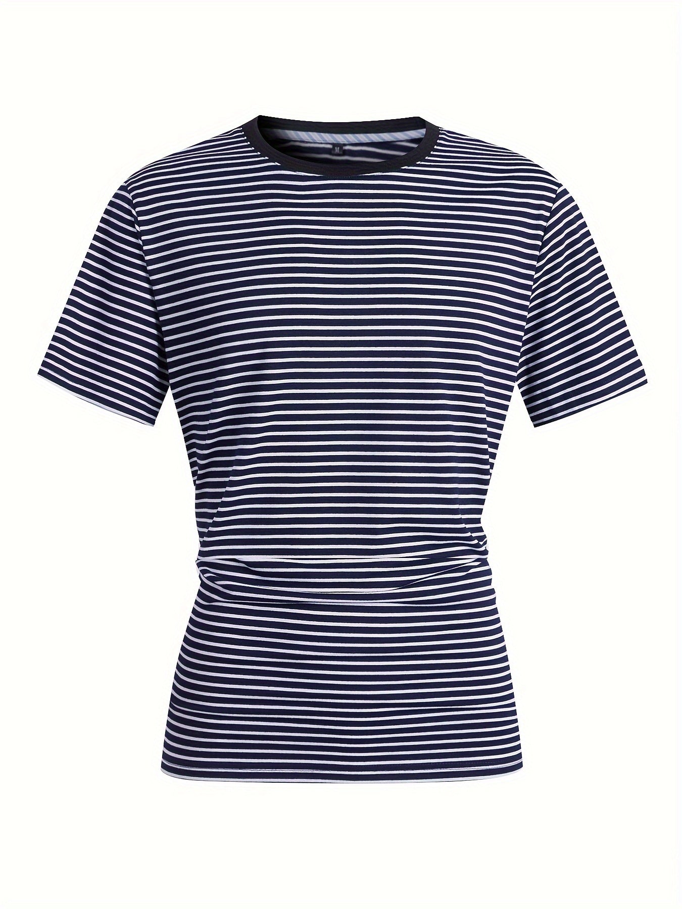 Men's Casual Striped T-Shirt Short Sleeve Crew Neck Polyester Spandex Summer Wear