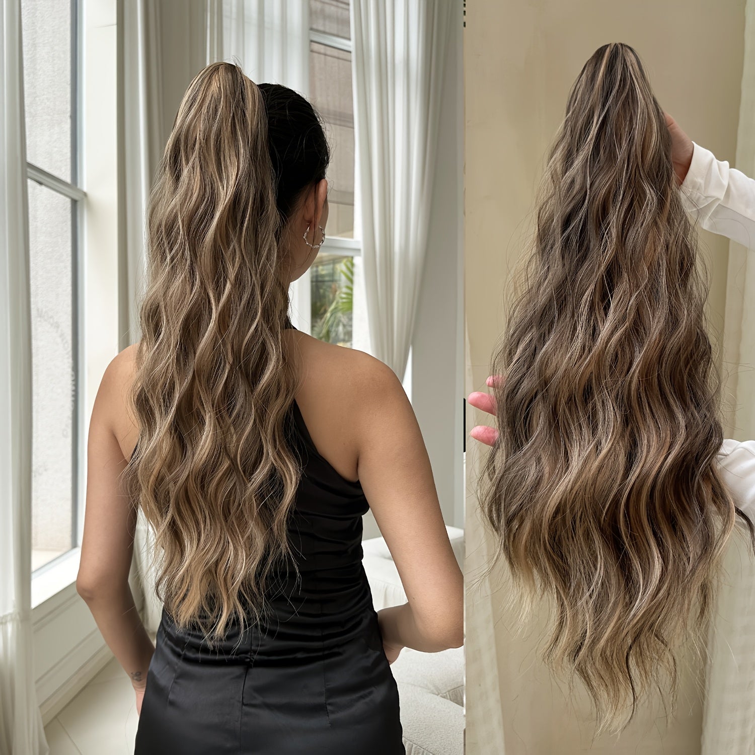 Women's 24-Inch Long Wavy Synthetic Ponytail Extension Drawstring Deep Wave