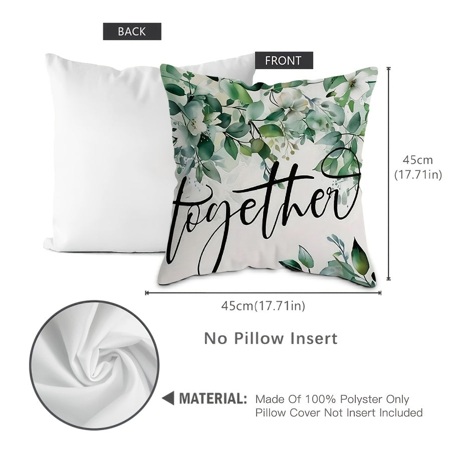 Polyester Throw Pillow Cover with Green and White Leaf Design 45cm x 45cm Machine Washable