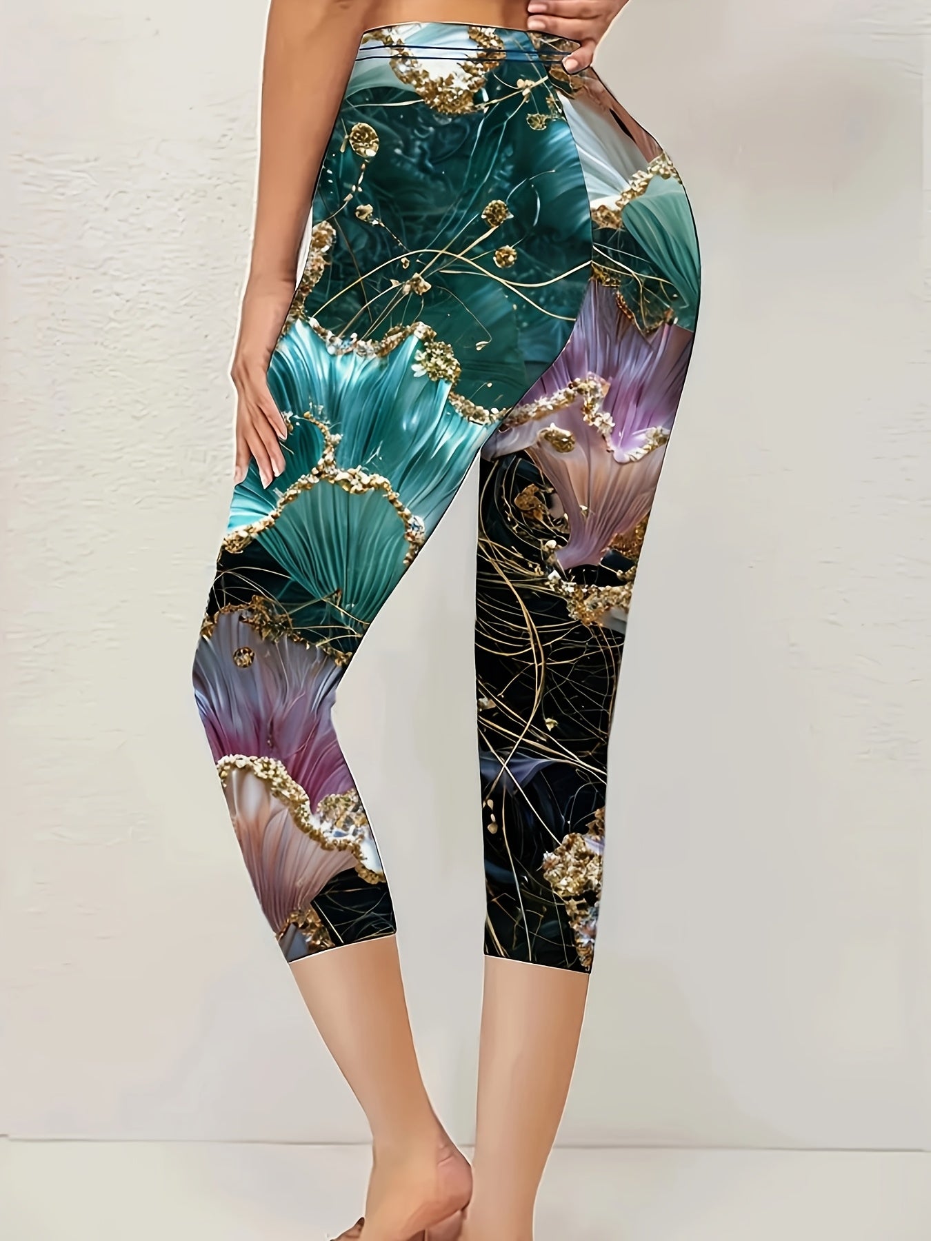 Women’s High-Waisted Floral Print Yoga Leggings Stretchy Workout Pants