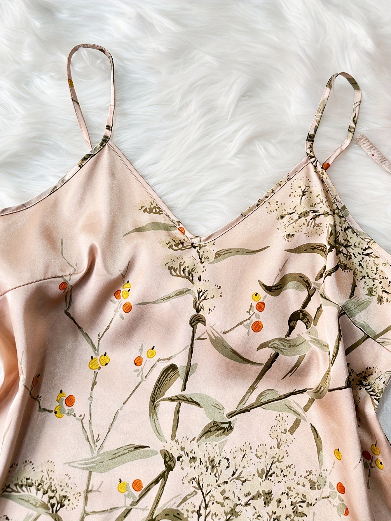 Women's Satin Sleepwear Set with V-Neck Camisole and Ruffle Hem Shorts