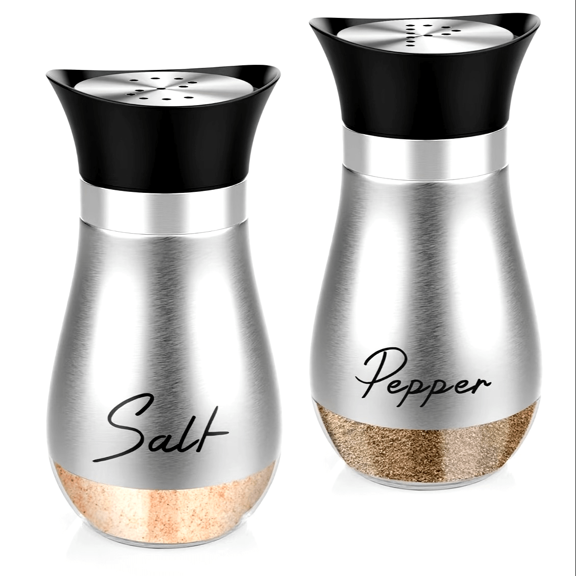 Set of 4 Glass Salt and Pepper Jars with Stainless Steel Lids Refillable