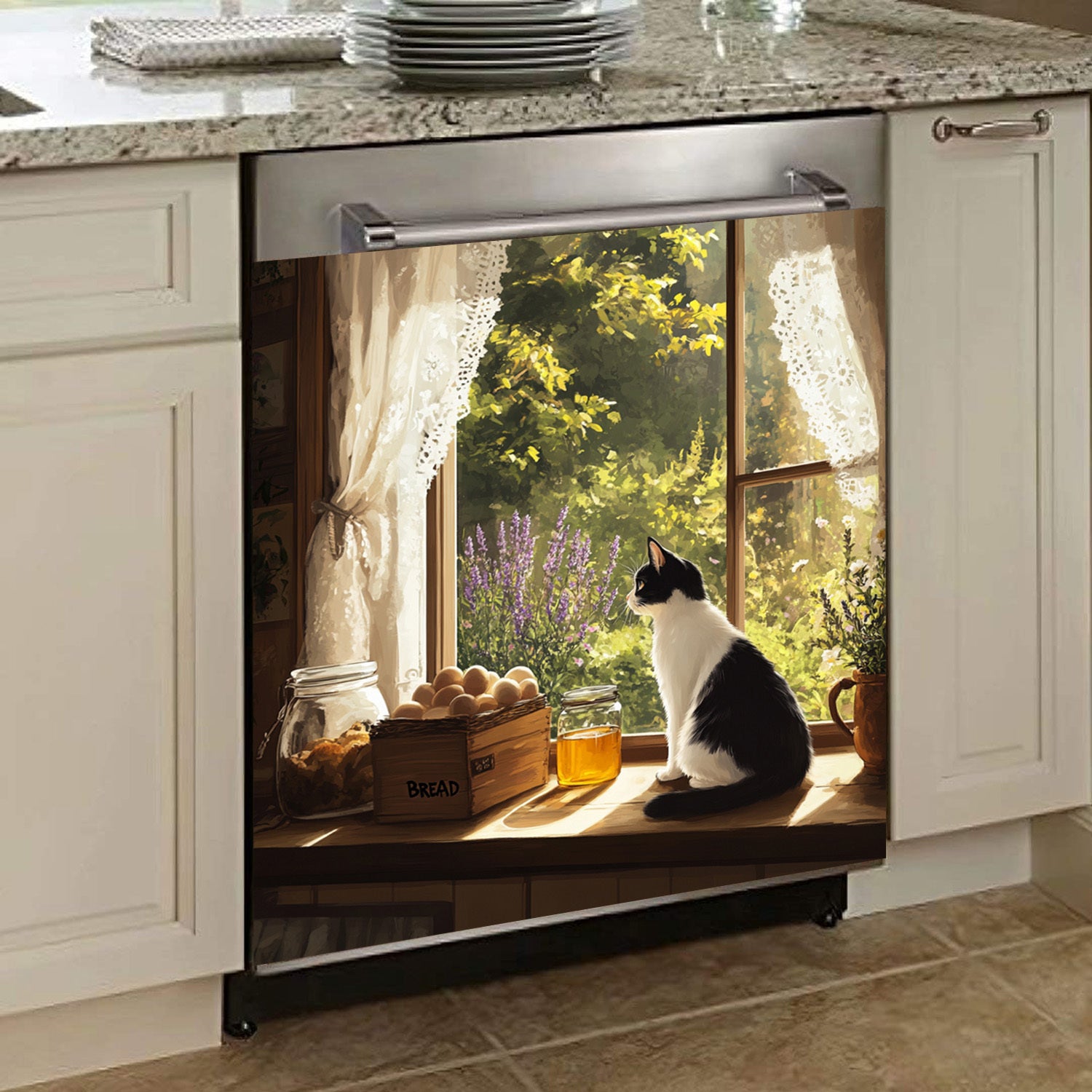 O'rmon uslubidagi idish-tovoq magnit qopqog'i, derazadagi mushuk bilan dizayn, suv o'tkazmaydigan, issiqlikka chidamli, oson qo'llaniladi, oshxona dekoratsiyasi