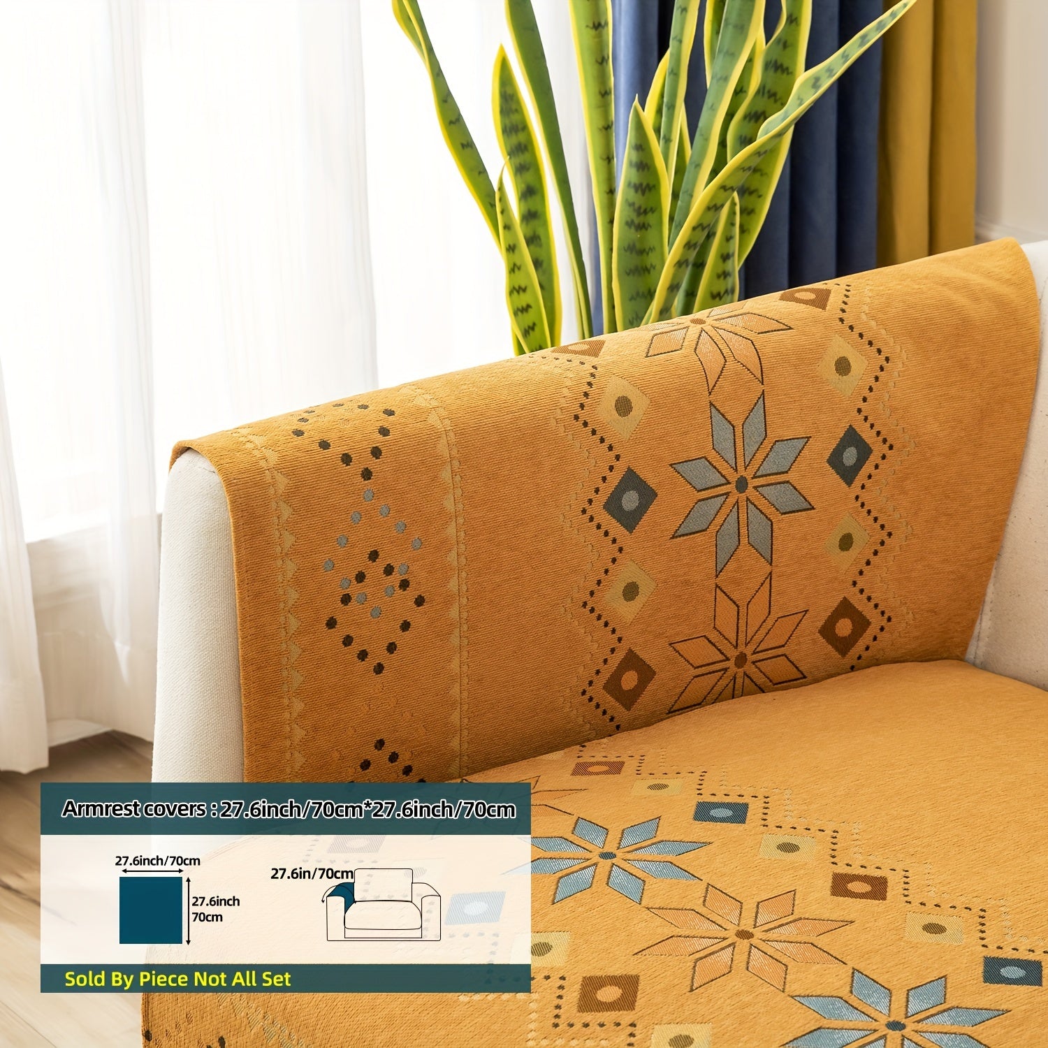 Bohemian Chenille Sofa Slipcover with Geometric and Floral Patterns for All-Season Use