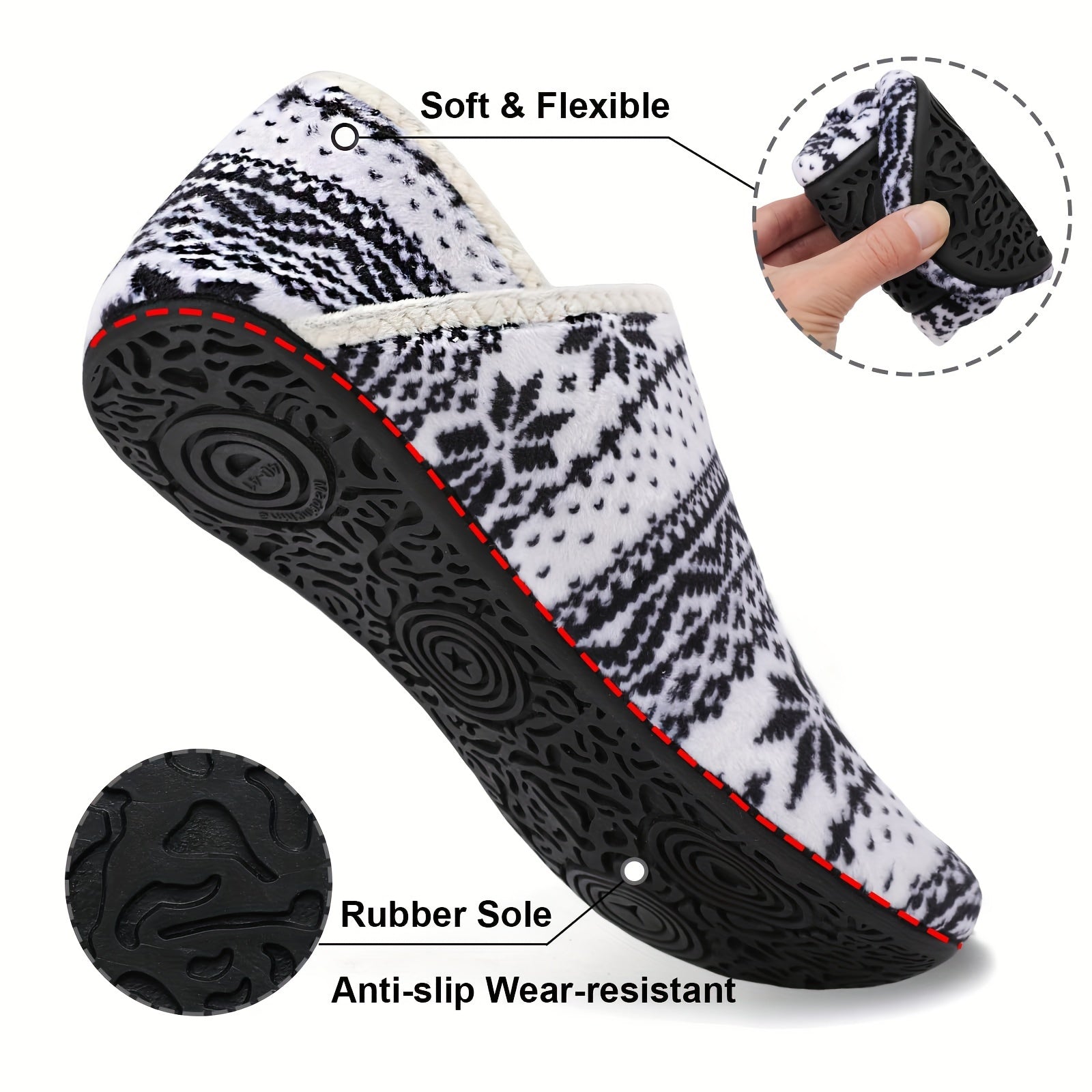 Women's Slip-On House Slippers Lightweight Non-Slip Black White Paisley
