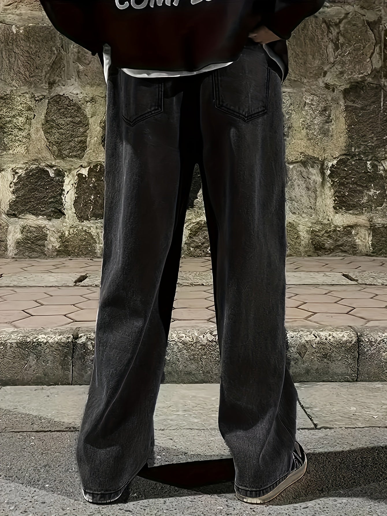 Men's Straight Leg Denim Jeans Casual Washed Mid-Length Solid Color Non-Stretch