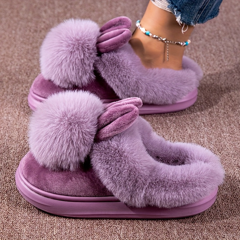 Women's Plush Bunny Ears Slippers Gray Indoor Outdoor Cozy Footwear
