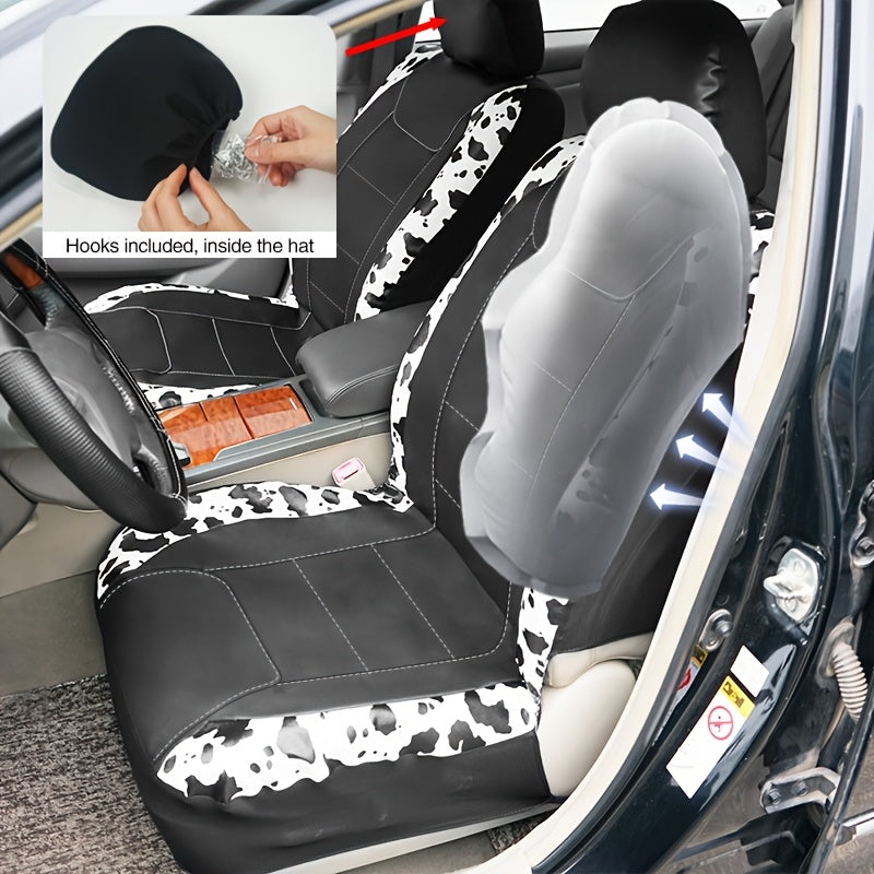 9-Piece Synthetic Leather Car Seat Covers Universal Cow Pattern for All Seasons