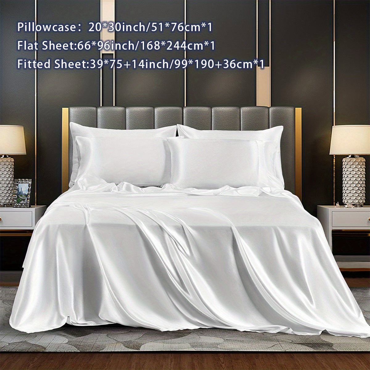 Satin Bed Sheets Set Fitted and Flat Sheets with Pillowcases for Bedroom
