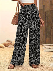 Women's Floral Print Wide-Leg Pants Black White Ditsy Pattern Casual Summer
