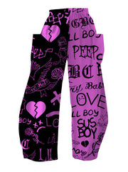 Plus Size Women's High-Waist Wide-Leg Pants with Heart Print Casual Black Pink