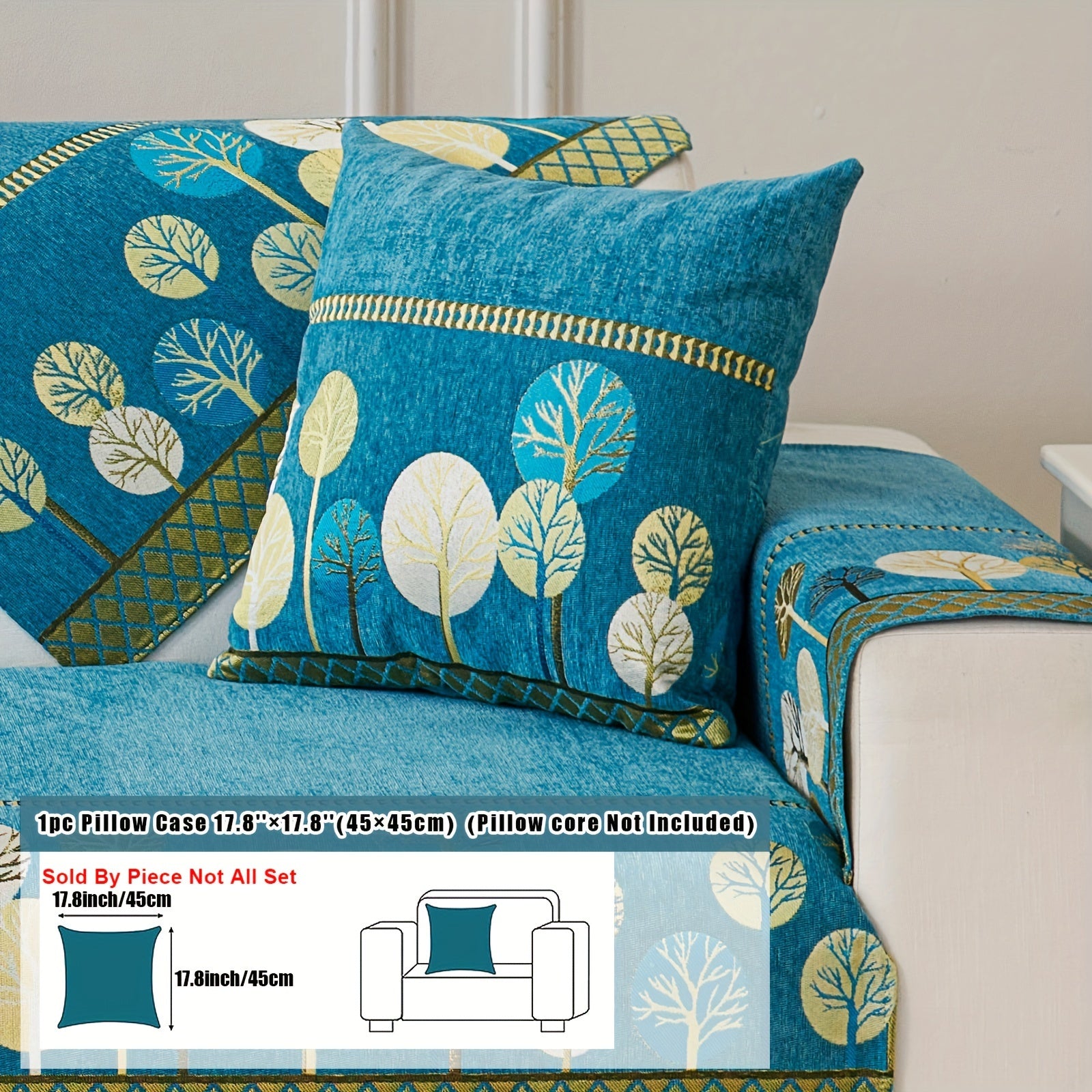 Boho Style Sofa Cushion with Moon and Tree Design Chenille All-Season Pet-Friendly Soft Modern