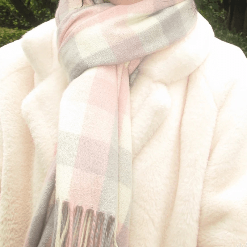 Stylish British-Inspired Plaid Scarf Set for Couples Warm Winter Shawls Blue White Pink